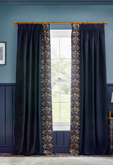 Strawberry Thief Embroidery Pencil Pleat, Indigo - Ready Made Curtains